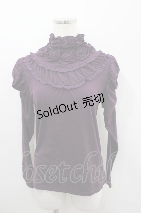 画像1: axes femme / 薔薇モチーフハイネックカットソー  パープル I-26-03-06-032-AX-TO-SA-ZI (1)