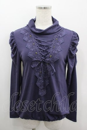 画像: axes femme / フロント編み上げレースハイネックカットソー M パープル I-26-03-06-033-AX-TO-SA-ZI