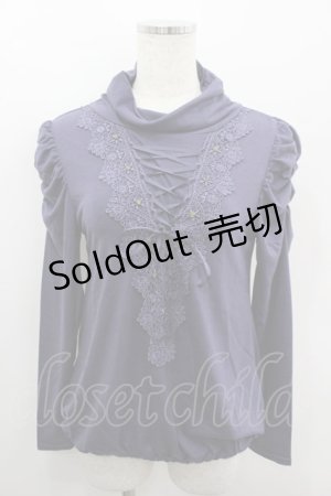 画像: axes femme / フロント編み上げレースハイネックカットソー M パープル I-26-03-06-033-AX-TO-SA-ZI