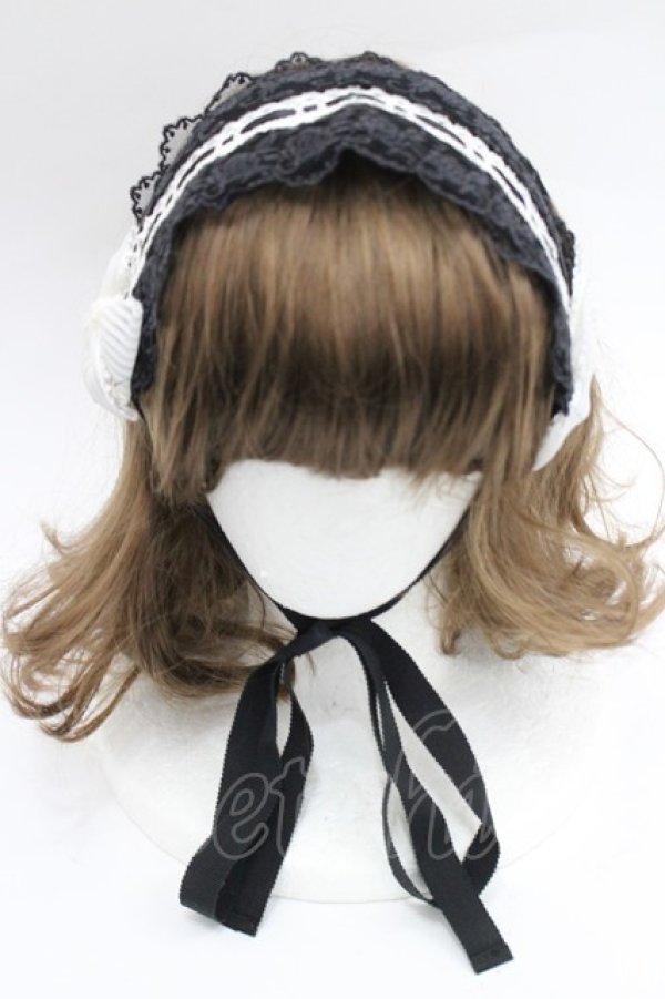 画像2: MAM / オーガンジーリボンヘッドドレス  黒Ｘ白 I-26-03-08-035-LO-AC-SA-ZI (2)