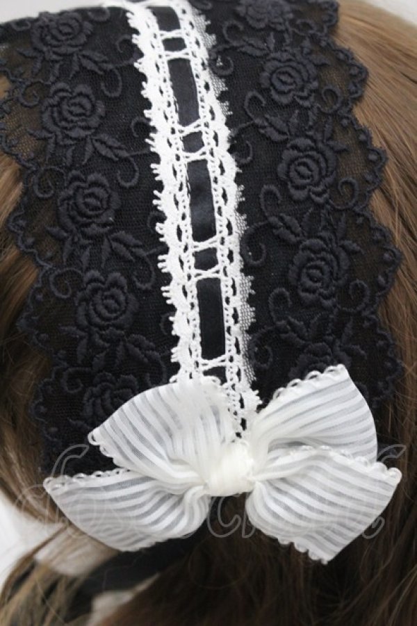 画像3: MAM / オーガンジーリボンヘッドドレス  黒Ｘ白 I-26-03-08-035-LO-AC-SA-ZI (3)