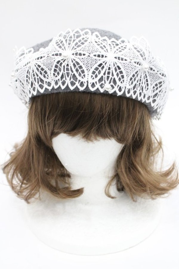 画像2: m petit by misako / AMレースバスクベレー  中灰 I-26-03-08-043-LO-AC-SA-ZI (2)