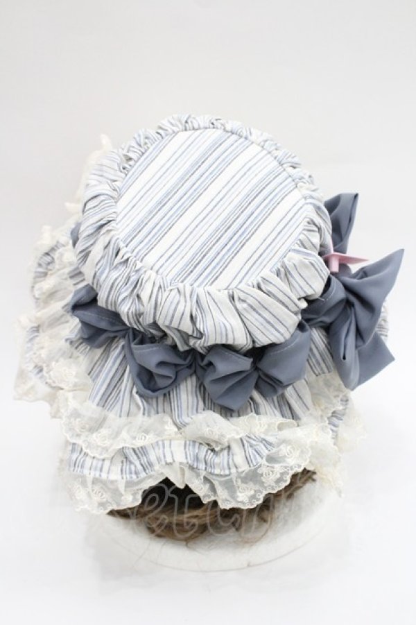 画像4: 妹抖手作工作屋 / スイトライプリボンハット  アイボリーＸ青 I-26-03-08-054-LO-AC-SA-ZI (4)