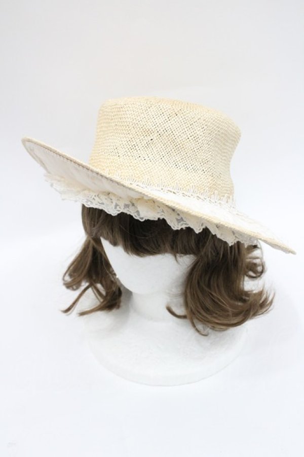 画像1: Hoshibako Works / リボン麦わら日よけ帽子　ボーダーハット  サックス I-26-03-08-057-LO-AC-SA-ZI (1)