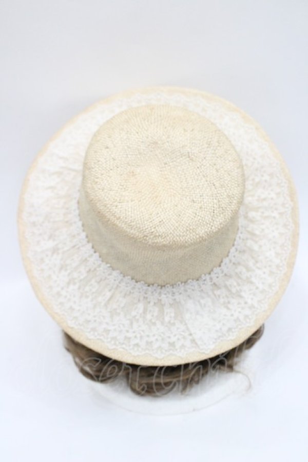 画像4: Hoshibako Works / リボン麦わら日よけ帽子　ボーダーハット  サックス I-26-03-08-057-LO-AC-SA-ZI (4)