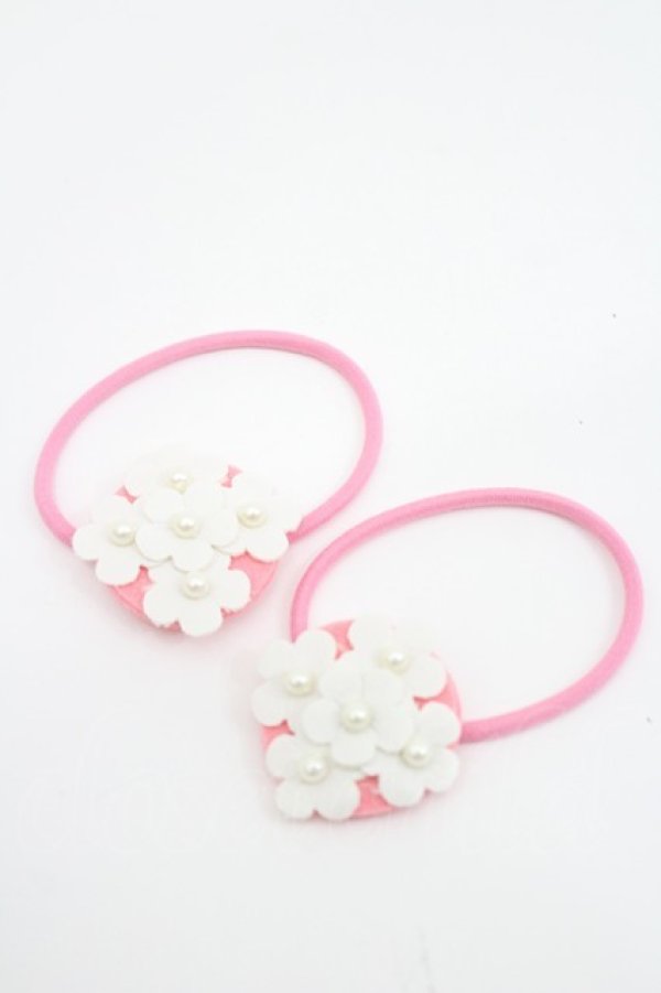 画像1: Shirley Temple / フラワーモチーフヘアゴムセット  白Ｘピンク I-26-03-08-080-ET-AC-SA-ZI (1)