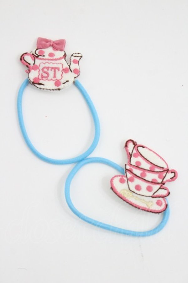 画像1: Shirley Temple / ティーパーティ柄ヘアポニー  サックス I-26-03-08-083-ET-AC-SA-ZI (1)