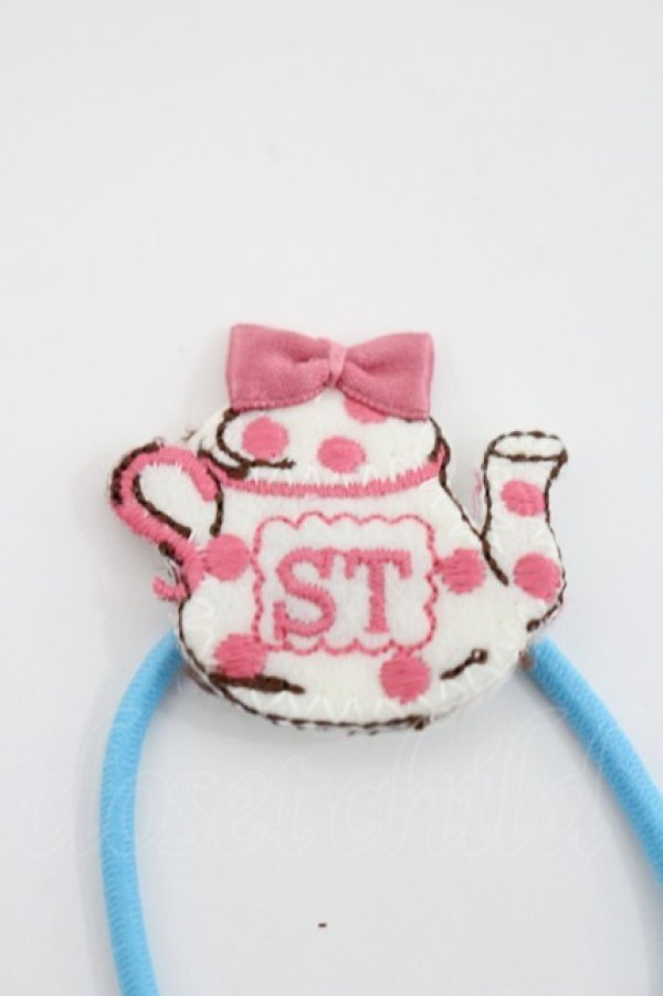 画像2: Shirley Temple / ティーパーティ柄ヘアポニー  サックス I-26-03-08-083-ET-AC-SA-ZI (2)