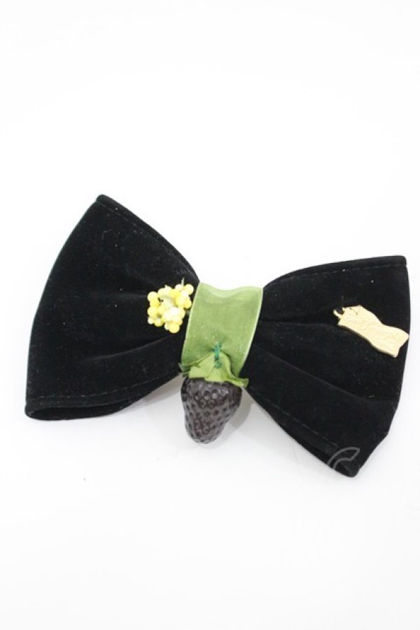画像1: Emily Temple cute / ベリー別珍リボンバレッタ  黒 I-26-03-08-088-ET-AC-SA-ZI (1)