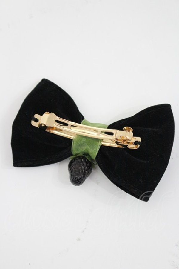 画像2: Emily Temple cute / ベリー別珍リボンバレッタ  黒 I-26-03-08-088-ET-AC-SA-ZI (2)
