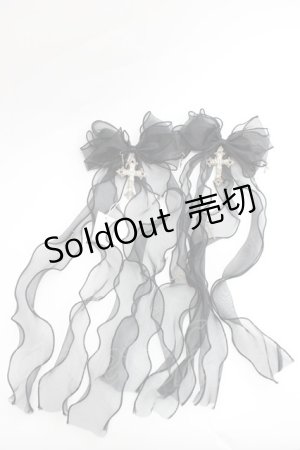 画像: Maiden's reve / 十字フリルリボン髪飾り  黒 I-26-03-08-092-LO-AC-SA-ZI