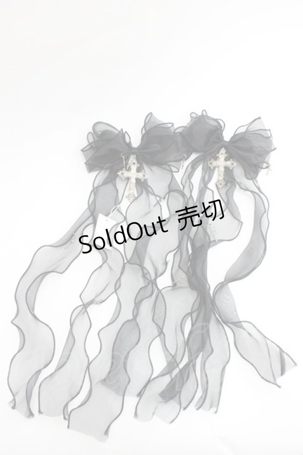 画像1: Maiden's reve / 十字フリルリボン髪飾り  黒 I-26-03-08-092-LO-AC-SA-ZI (1)