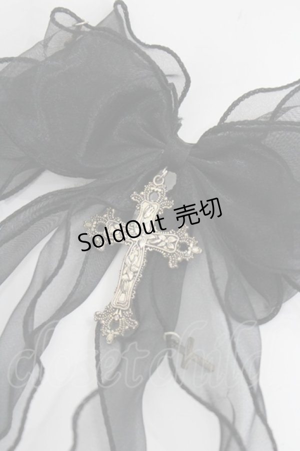 画像2: Maiden's reve / 十字フリルリボン髪飾り  黒 I-26-03-08-092-LO-AC-SA-ZI (2)