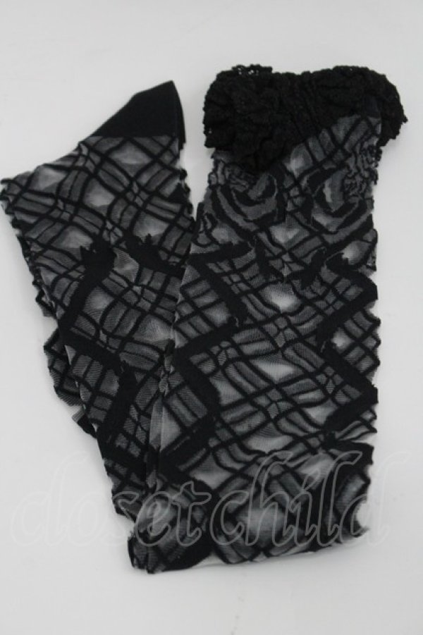 画像1: ALICE and the PIRATES / ロージアブーケシースルーオーバーニーソックス  黒 I-26-03-08-117-PA-ZA-SA-ZI (1)