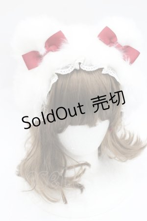 画像: LOLITAその他(お買取対象外) / くまみみファーリボンカチューシャ  白Ｘ赤 I-26-03-08-024-LO-AC-SA-ZI