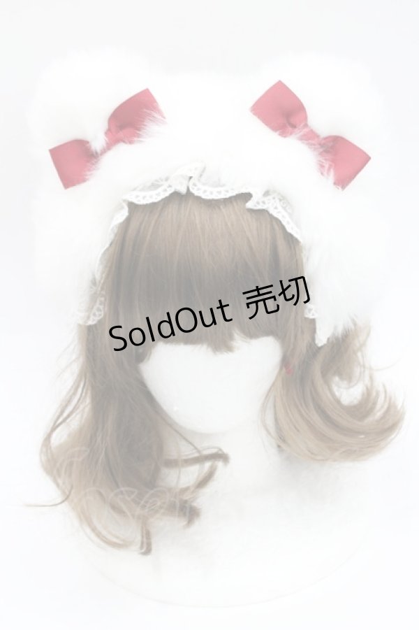 画像2: LOLITAその他(お買取対象外) / くまみみファーリボンカチューシャ  白Ｘ赤 I-26-03-08-024-LO-AC-SA-ZI (2)