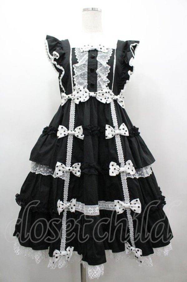 画像1: Angelic Pretty / Melody Frillジャンパースカート  黒ｘ白 I-26-03-10-038-AP-OP-SA-ZI (1)