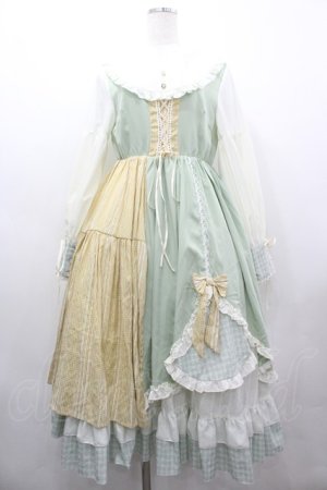 画像: With Puji / 鳴谷ワンピース M グリーン×イエロー I-26-03-10-046-EL-OP-SA-ZI