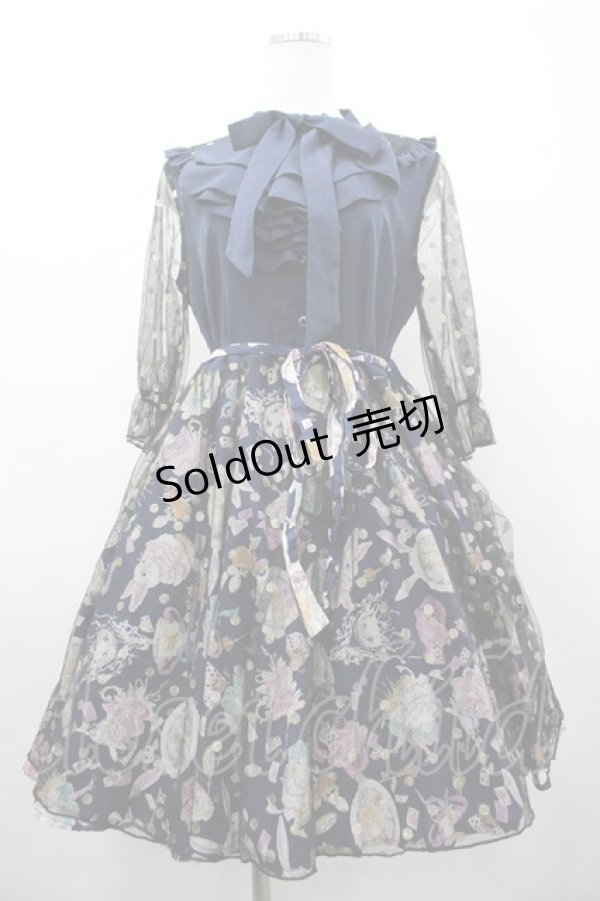 画像1: Favorite / アリスプリント×チュールのワンピース M ネイビー I-26-03-10-047-LO-OP-SA-ZI (1)