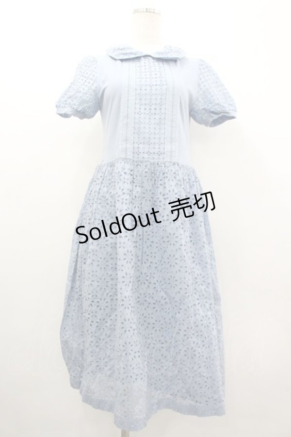 画像1: Jane Marple / レース切替半袖ワンピース  サックス I-26-03-10-058-JM-OP-SA-ZI (1)