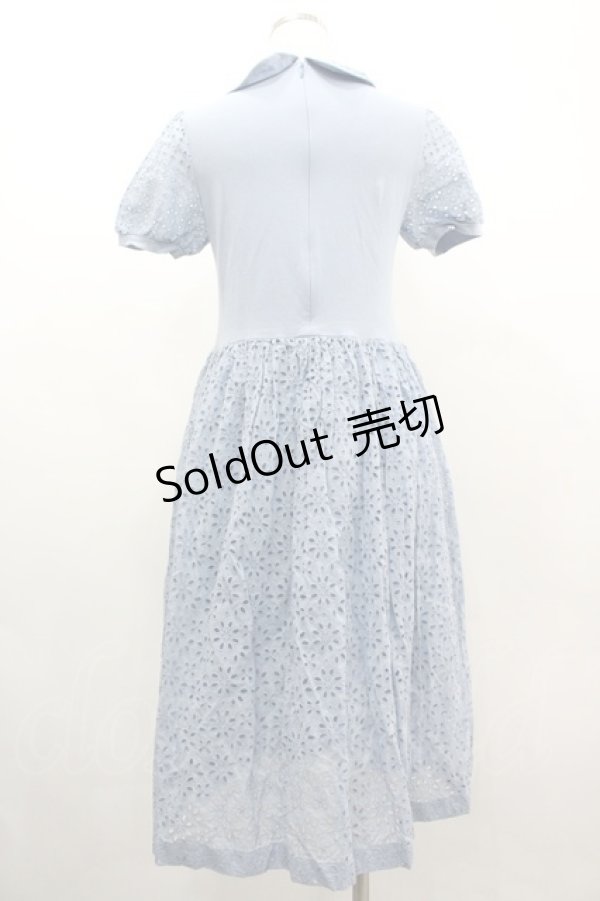 画像2: Jane Marple / レース切替半袖ワンピース  サックス I-26-03-10-058-JM-OP-SA-ZI (2)