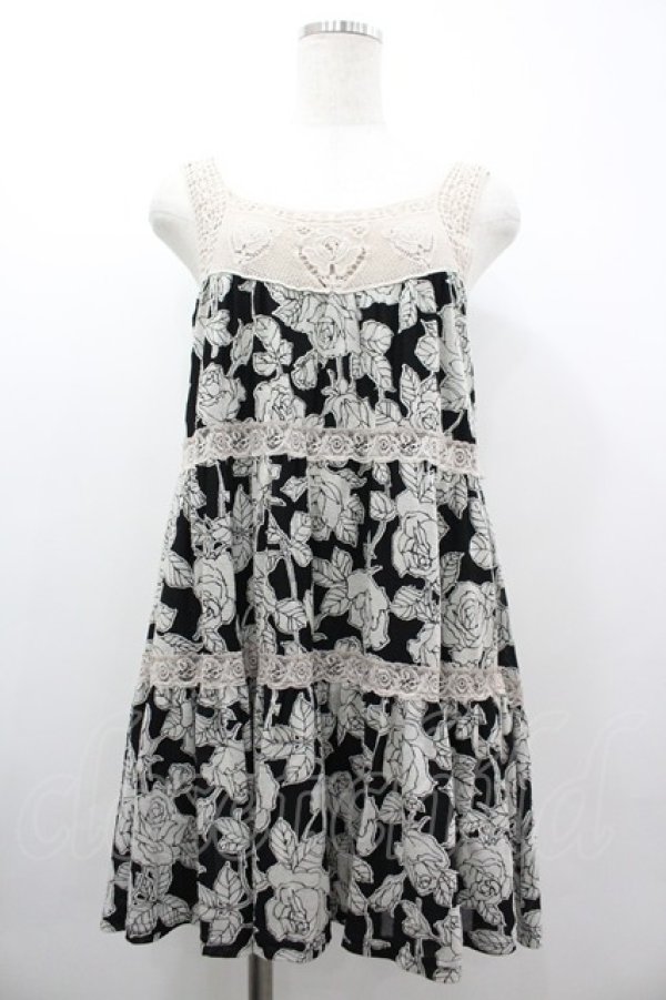 画像1: axes femme / /ローズ柄チュニック M 黒 I-26-03-10-066-AX-TO-TE-ZI (1)