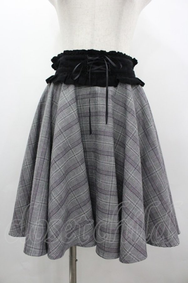 画像1: Secret Honey / ウエストレースアップチェックスカート 8 グレー I-26-03-10-078-CA-SK-TE-ZI (1)