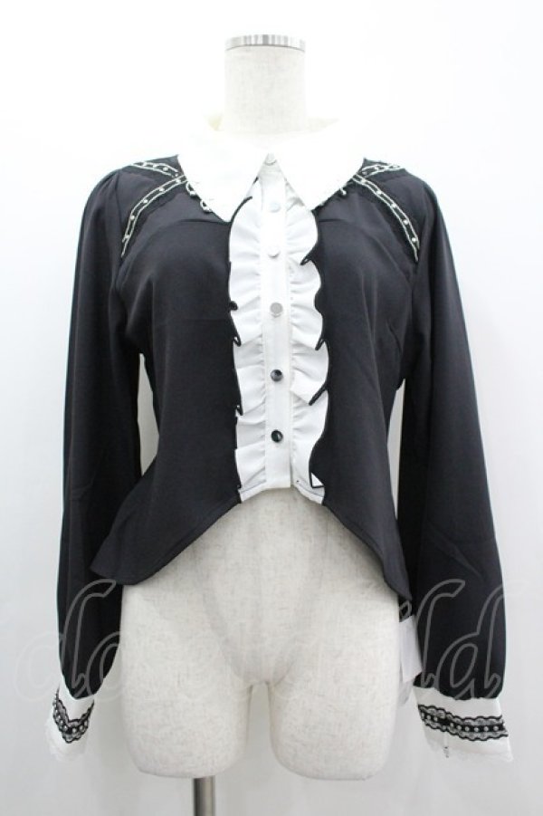 画像1: DearMyLove / スタッズレースブレードブラウス LL 黒×白 I-26-03-10-008-EL-BL-TE-ZI (1)
