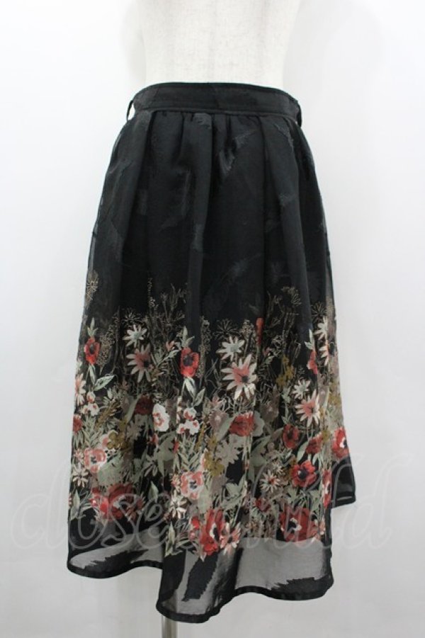 画像1: axes femme / リボン付花柄フレアスカート M ブラック I-26-03-10-079-AX-SK-SA-ZI (1)