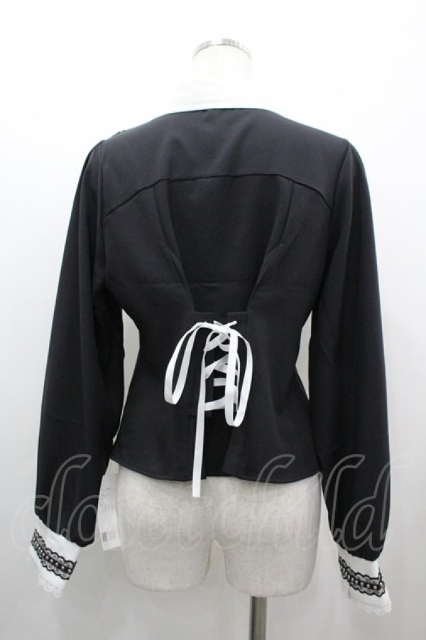 画像2: DearMyLove / スタッズレースブレードブラウス LL 黒×白 I-26-03-10-008-EL-BL-TE-ZI (2)