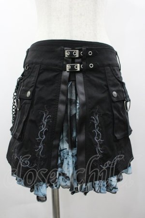 画像: Ozz Croce / ダブルベルト&チェーンオーバー付き総柄スカート  黒Ｘサックス I-26-03-10-083-OO-SK-SA-ZI