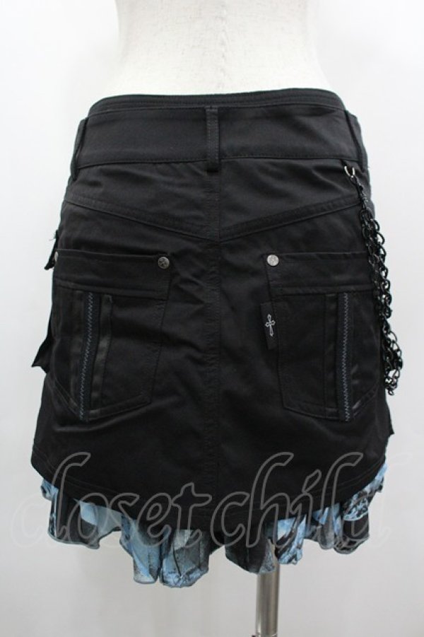 画像2: Ozz Croce / ダブルベルト&チェーンオーバー付き総柄スカート  黒Ｘサックス I-26-03-10-083-OO-SK-SA-ZI (2)