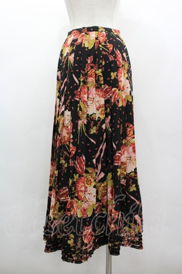 画像2: KANEKO ISAO / フラワーブーケプリーツスカート  ブラック I-26-03-10-086-EL-SK-SA-ZI (2)