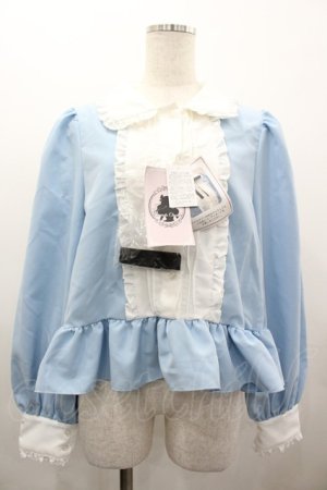 画像: Cherirulu Chocola / MYリボンマルエリブラウス LL サックスＸ白 I-26-03-10-011-GO-BL-SA-ZI