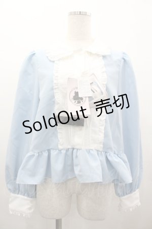 画像: Cherirulu Chocola / MYリボンマルエリブラウス LL サックスＸ白 I-26-03-10-011-GO-BL-SA-ZI