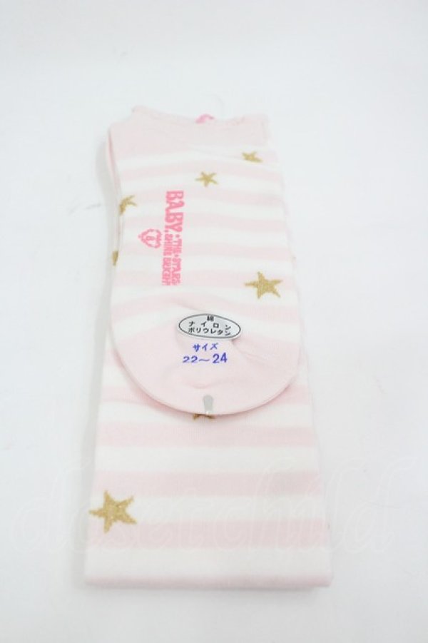 画像2: BABY,THE STARS SHINE BRIGHT / スターダストボーダーオーバーニーソックス  ピンクＸ白 I-26-03-10-112-BA-ZA-SA-ZI (2)