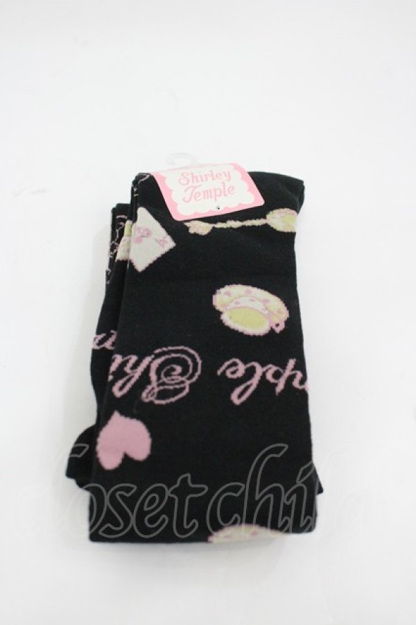 画像1: Shirley Temple / ティーパーティオーバーニーソックス  黒 I-26-03-10-119-ET-ZA-SA-ZI (1)