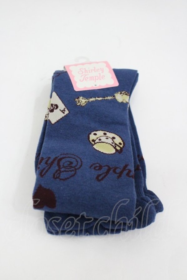 画像1: Shirley Temple / ティーパーティオーバーニーソックス 22~24CM ネイビー　 I-26-03-10-121-ET-ZA-SA-ZI (1)