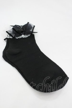 画像: Hoshibako Works / レースリボンソックス  黒Ｘ白 I-26-03-10-125-LO-ZA-SA-ZI