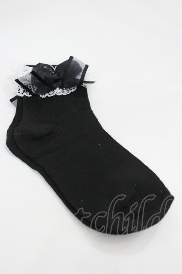 画像1: Hoshibako Works / レースリボンソックス  黒Ｘ白 I-26-03-10-125-LO-ZA-SA-ZI (1)
