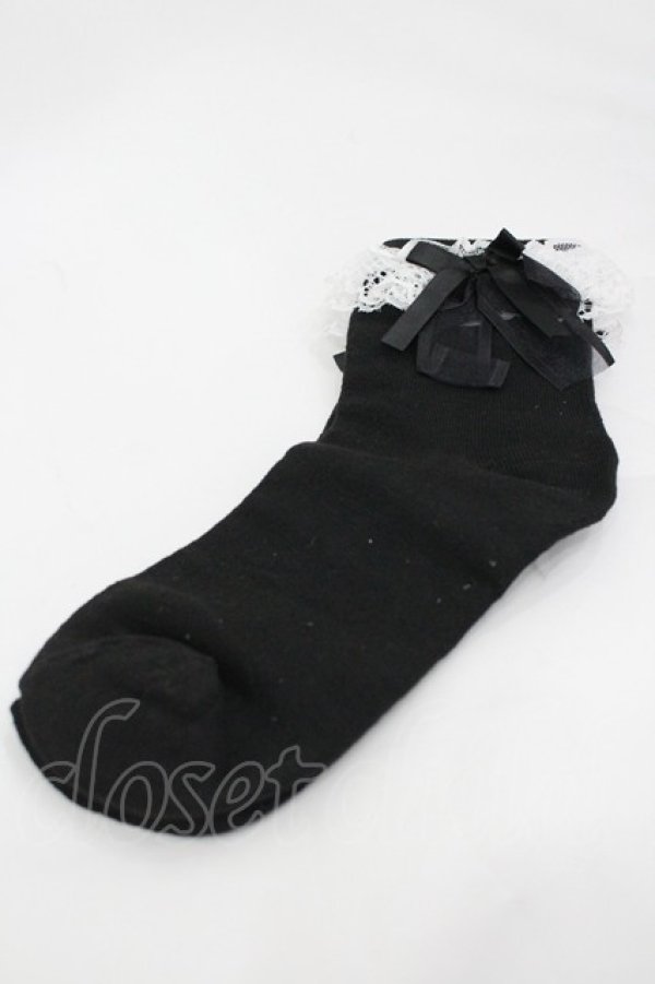 画像2: Hoshibako Works / レースリボンソックス  黒Ｘ白 I-26-03-10-125-LO-ZA-SA-ZI (2)