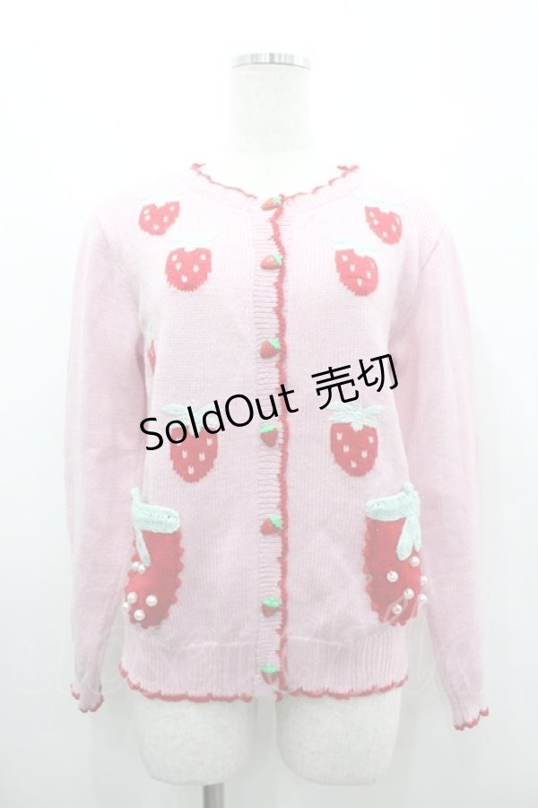 画像1: Nile Perch / いちご編み込みカーディガン  ピンクＸ赤 I-26-03-10-016-LO-TO-SA-ZI (1)