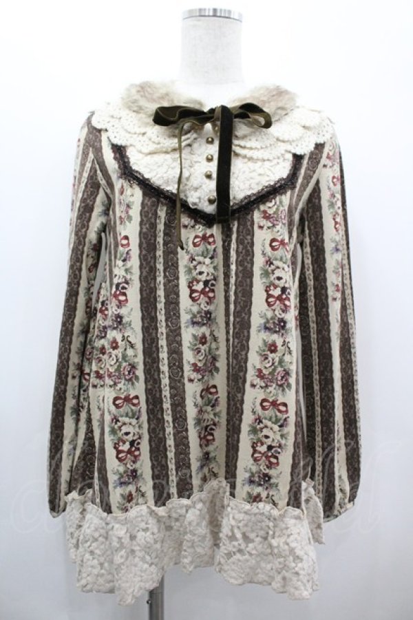 画像1: axes femme / ファーティペット付花柄プルオーバー M グレー I-26-03-10-019-AX-TO-TE-ZI (1)