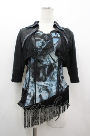 画像: Ozz Croce / チェーン付き裾フリンジキャミ&ボレロセット  黒Ｘサックス I-26-03-10-020-OO-TO-SA-ZI