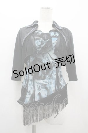 画像: Ozz Croce / チェーン付き裾フリンジキャミ&ボレロセット  黒Ｘサックス I-26-03-10-020-OO-TO-SA-ZI