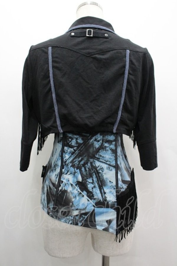 画像2: Ozz Croce / チェーン付き裾フリンジキャミ&ボレロセット  黒Ｘサックス I-26-03-10-020-OO-TO-SA-ZI (2)