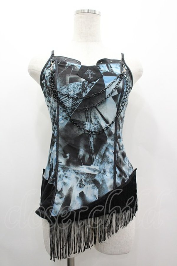 画像3: Ozz Croce / チェーン付き裾フリンジキャミ&ボレロセット  黒Ｘサックス I-26-03-10-020-OO-TO-SA-ZI (3)