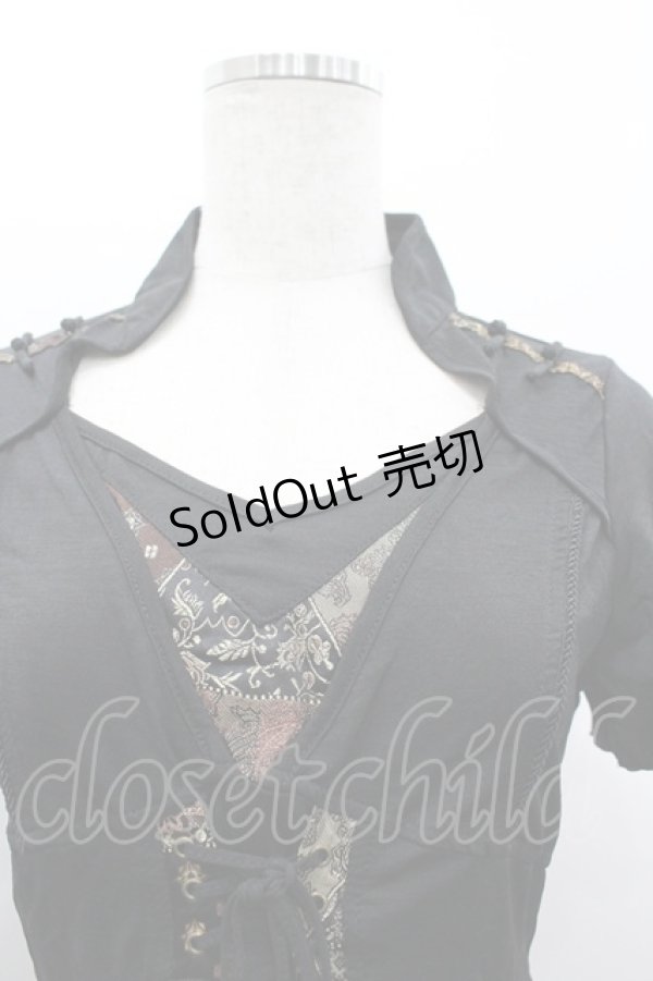 画像3: Ozz oneste / 扇柄チュール重ね半袖チュニック  ブラック I-26-03-10-021-OO-OP-SA-ZI (3)