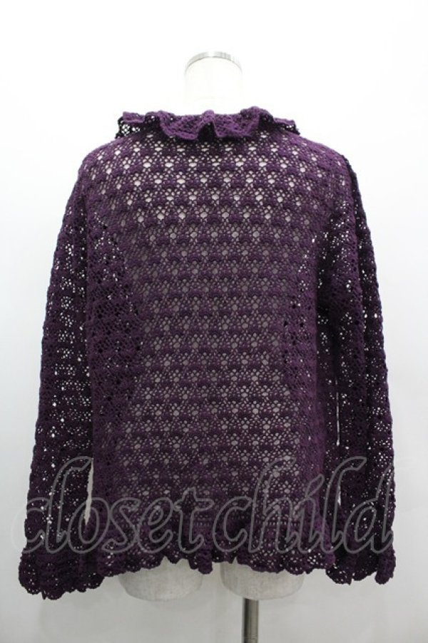 画像2: KANEKO ISAO / 透かしニットカーディガン  パープル I-26-03-10-030-EL-TO-SA-ZI (2)