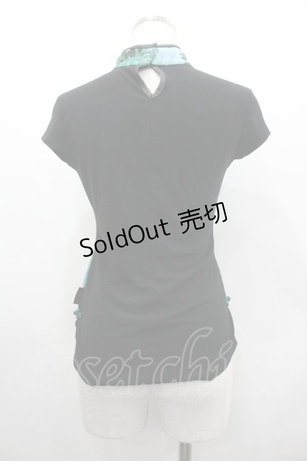 画像2: Ozz On / 風景pt&チュール切替チャイナトップス  ブラック×グリーン I-26-03-12-034-OO-TO-SA-ZI (2)